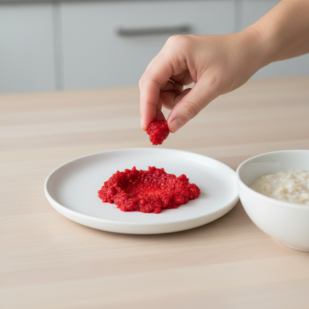 How to serve Raspberry for baby-led weaning, 6 months